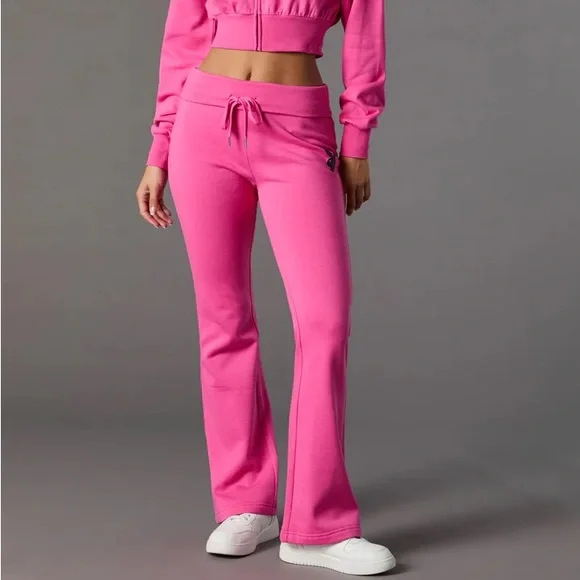 PLAYBOY Pants Jumpsuits Nwt Graphic Fold Over Flare Sweatpants In Rose Playboy Poshmark